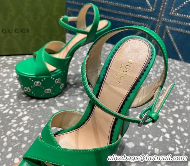 Good Looking Gucci Leather Interlocking G Studs Platform Sandal 15.5cm Green 020820