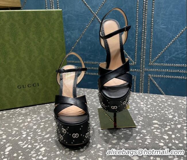 Sumptuous Gucci Leather Interlocking G Studs Platform Sandal 15.5cm Black 020821