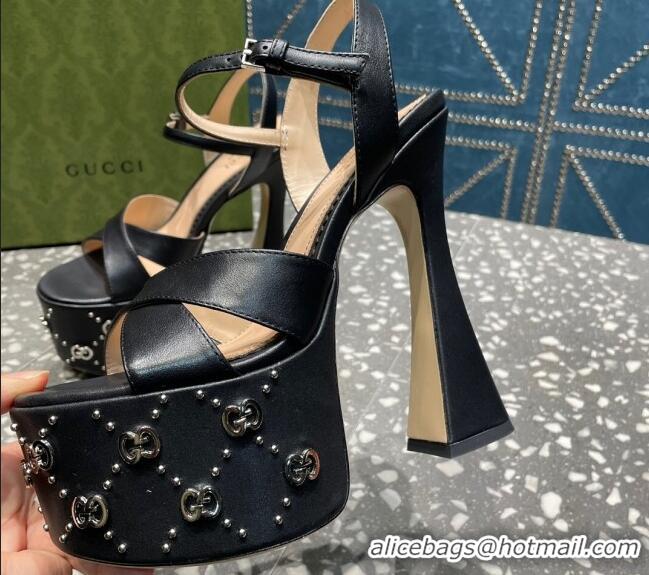 Sumptuous Gucci Leather Interlocking G Studs Platform Sandal 15.5cm Black 020821