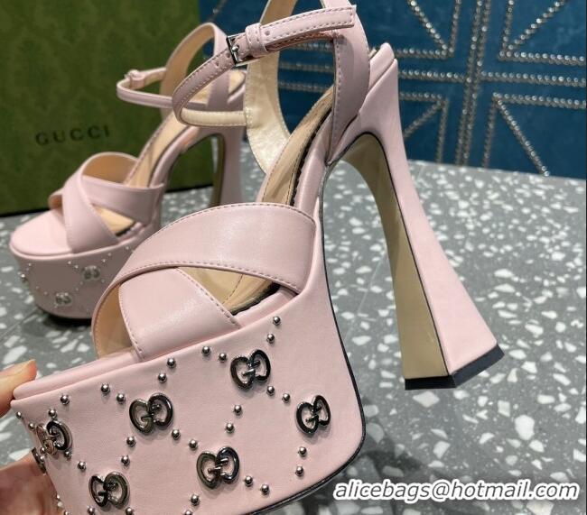 Classic Hot Gucci Leather Interlocking G Studs Platform Sandal 15.5cm Light Pink 020822