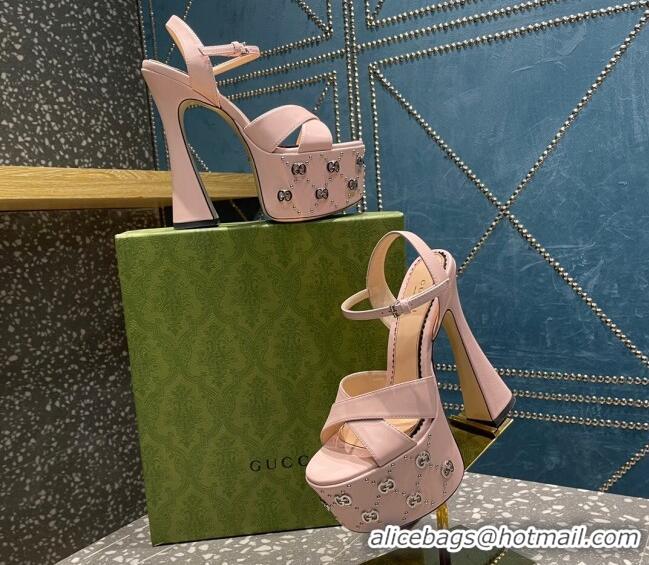 Classic Hot Gucci Leather Interlocking G Studs Platform Sandal 15.5cm Light Pink 020822