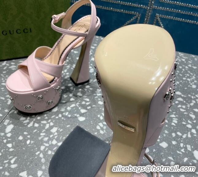 Classic Hot Gucci Leather Interlocking G Studs Platform Sandal 15.5cm Light Pink 020822