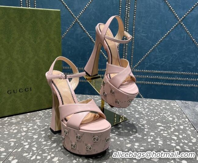 Classic Hot Gucci Leather Interlocking G Studs Platform Sandal 15.5cm Light Pink 020822