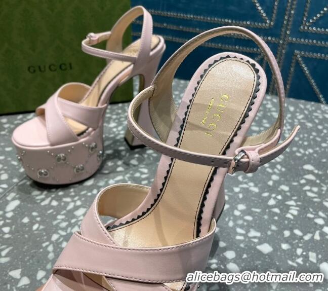 Classic Hot Gucci Leather Interlocking G Studs Platform Sandal 15.5cm Light Pink 020822