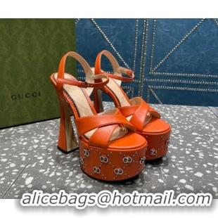 Low Price Gucci Leather Interlocking G Studs Platform Sandal 15.5cm Orange 020823