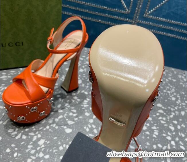 Low Price Gucci Leather Interlocking G Studs Platform Sandal 15.5cm Orange 020823