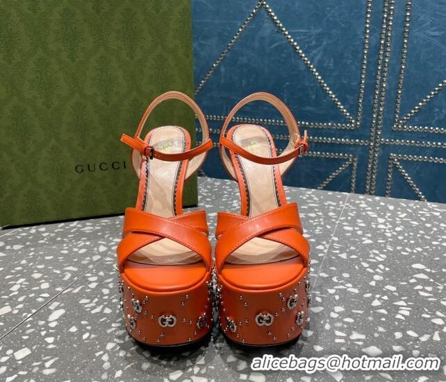 Low Price Gucci Leather Interlocking G Studs Platform Sandal 15.5cm Orange 020823