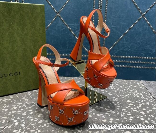 Low Price Gucci Leather Interlocking G Studs Platform Sandal 15.5cm Orange 020823