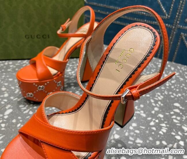 Low Price Gucci Leather Interlocking G Studs Platform Sandal 15.5cm Orange 020823