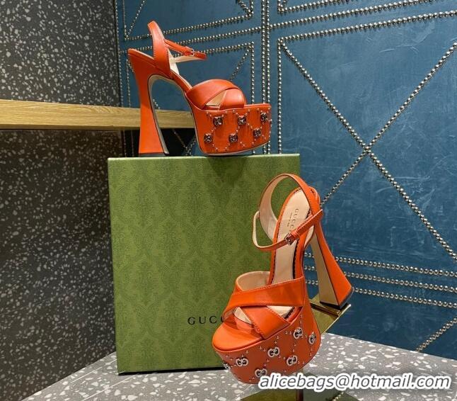 Low Price Gucci Leather Interlocking G Studs Platform Sandal 15.5cm Orange 020823