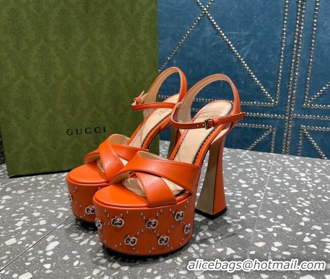 Low Price Gucci Leather Interlocking G Studs Platform Sandal 15.5cm Orange 020823