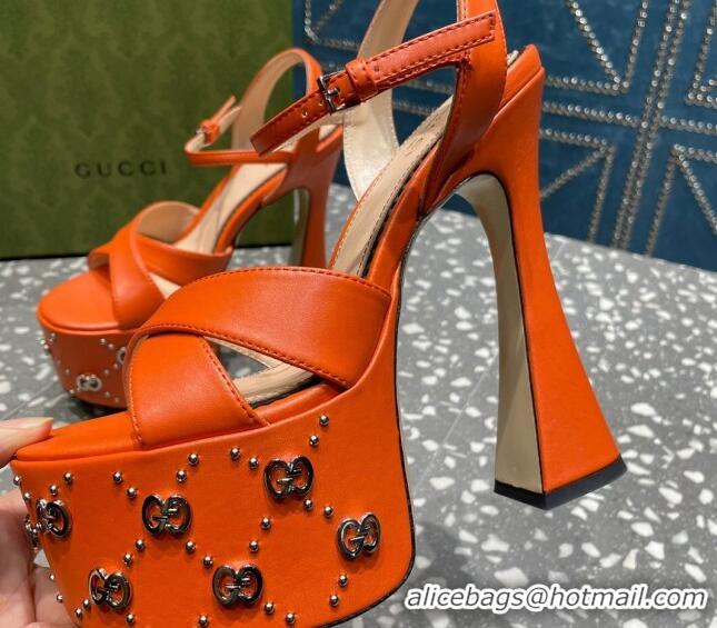 Low Price Gucci Leather Interlocking G Studs Platform Sandal 15.5cm Orange 020823