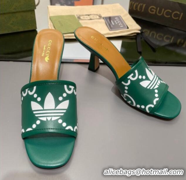 Luxury adidas x Gucci Leather Slide Sandals 7.5cm Green 020827