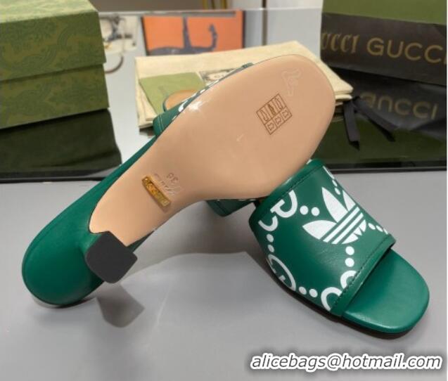 Luxury adidas x Gucci Leather Slide Sandals 7.5cm Green 020827