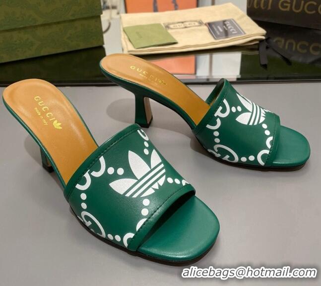 Luxury adidas x Gucci Leather Slide Sandals 7.5cm Green 020827