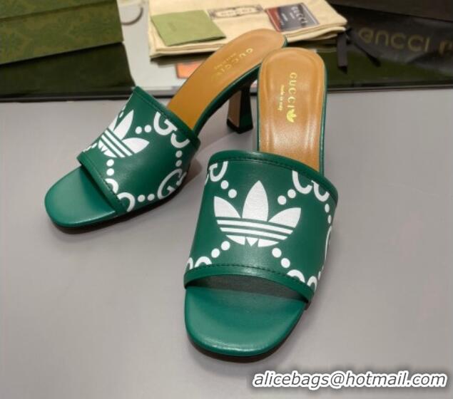 Luxury adidas x Gucci Leather Slide Sandals 7.5cm Green 020827