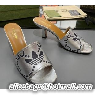 Good Quality adidas x Gucci Leather Slide Sandals 7.5cm Silver 020830