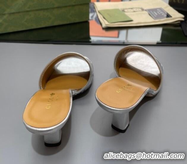 Good Quality adidas x Gucci Leather Slide Sandals 7.5cm Silver 020830