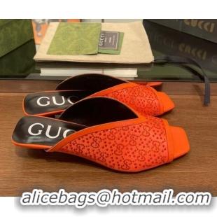 Most Popular Gucci Fabric Heel Slide Sandals with Crystal GG 3.5cm Orange 020832