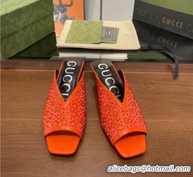 Most Popular Gucci Fabric Heel Slide Sandals with Crystal GG 3.5cm Orange 020832