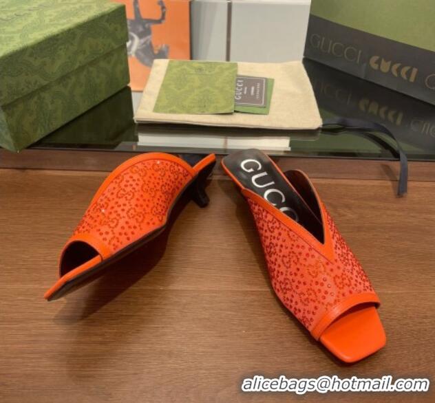 Most Popular Gucci Fabric Heel Slide Sandals with Crystal GG 3.5cm Orange 020832