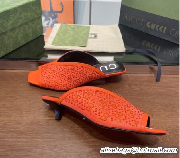 Most Popular Gucci Fabric Heel Slide Sandals with Crystal GG 3.5cm Orange 020832