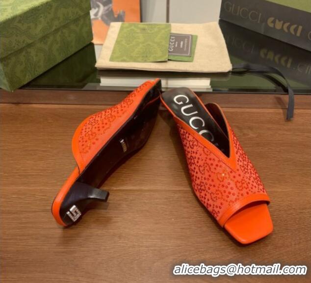 Most Popular Gucci Fabric Heel Slide Sandals with Crystal GG 3.5cm Orange 020832