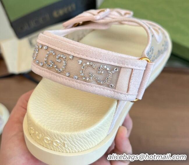 Sumptuous Gucci GG Mesh Flat Strap Sandals White/Light Pink 020840