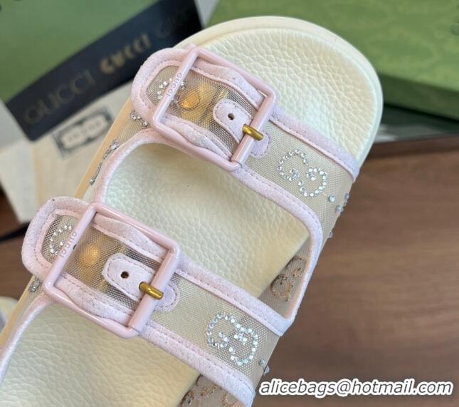 Sumptuous Gucci GG Mesh Flat Strap Sandals White/Light Pink 020840