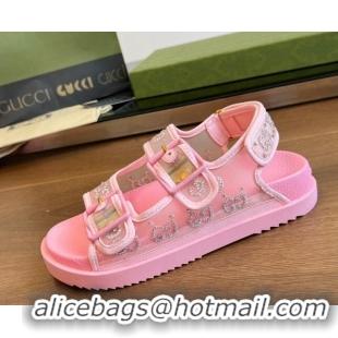 Good Quality Gucci GG Mesh Flat Strap Sandals Pink 020841