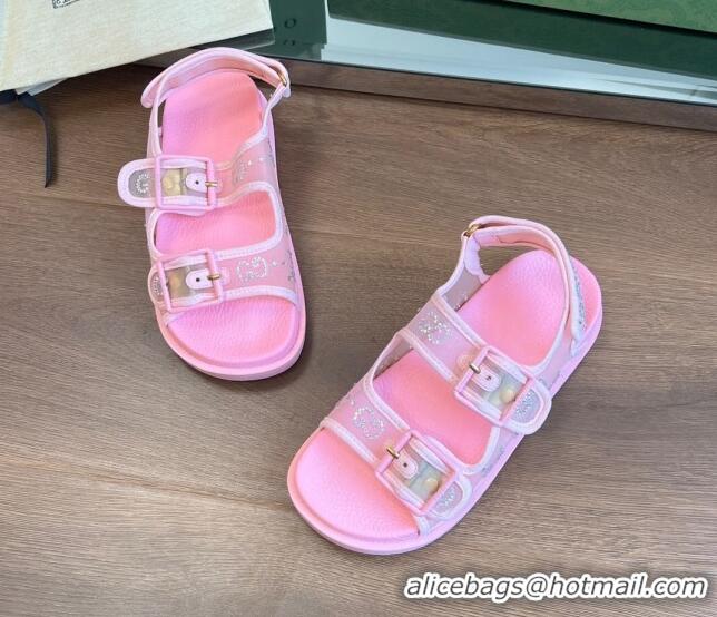 Good Quality Gucci GG Mesh Flat Strap Sandals Pink 020841