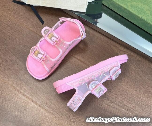 Good Quality Gucci GG Mesh Flat Strap Sandals Pink 020841