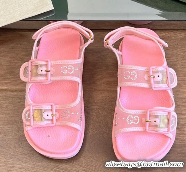 Good Quality Gucci GG Mesh Flat Strap Sandals Pink 020841