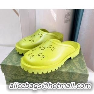 Perfect Gucci Perforated GG Rubber Mules 2cm Lemon Green 020842