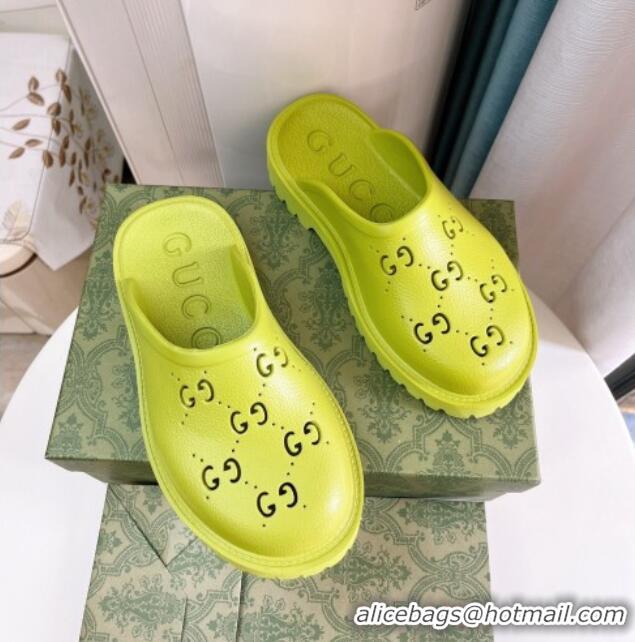 Perfect Gucci Perforated GG Rubber Mules 2cm Lemon Green 020842