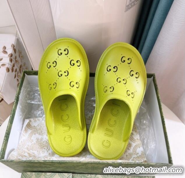 Perfect Gucci Perforated GG Rubber Mules 2cm Lemon Green 020842