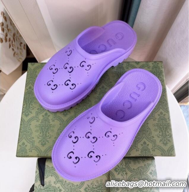 Purchase Gucci Perforated GG Rubber Mules 2cm Purple 020843