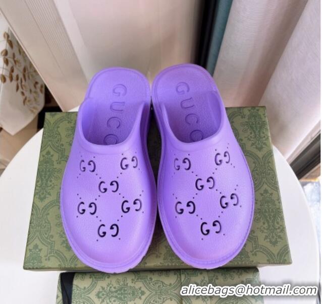 Purchase Gucci Perforated GG Rubber Mules 2cm Purple 020843