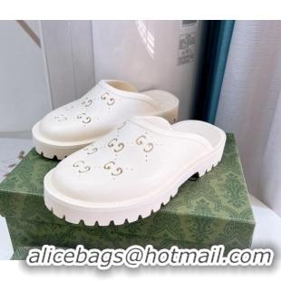 Top Grade Gucci Perforated GG Rubber Mules 2cm White 020845