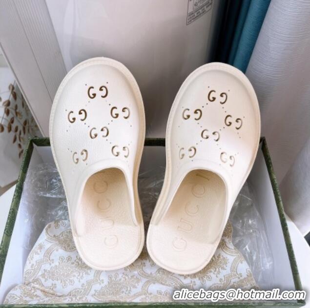 Top Grade Gucci Perforated GG Rubber Mules 2cm White 020845