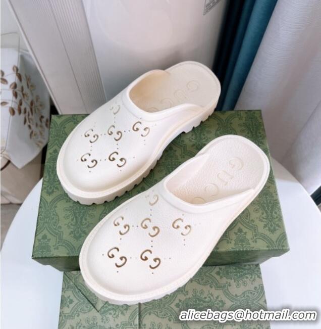 Top Grade Gucci Perforated GG Rubber Mules 2cm White 020845