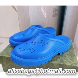 Best Quality Gucci Perforated GG Rubber Mules 2cm Blue 020846