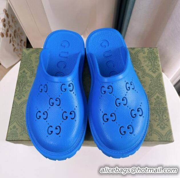 Best Quality Gucci Perforated GG Rubber Mules 2cm Blue 020846