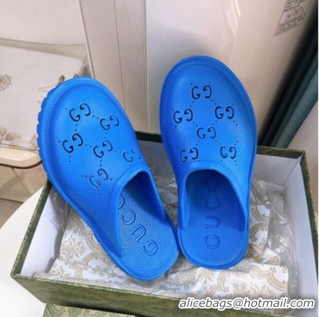 Best Quality Gucci Perforated GG Rubber Mules 2cm Blue 020846