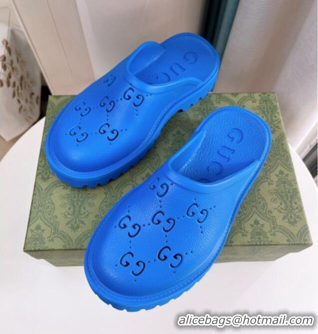 Best Quality Gucci Perforated GG Rubber Mules 2cm Blue 020846