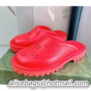 Popular Style Gucci Perforated GG Rubber Mules 2cm Red 020847