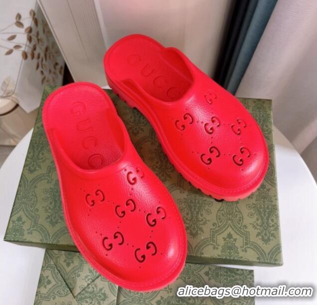 Popular Style Gucci Perforated GG Rubber Mules 2cm Red 020847