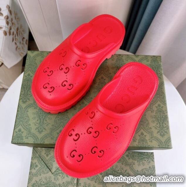 Popular Style Gucci Perforated GG Rubber Mules 2cm Red 020847