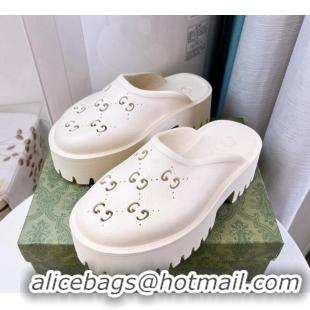 Affordable Price Gucci Perforated GG Rubber Platform Mules 5.5cm White 020849