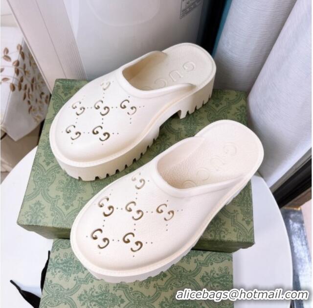 Affordable Price Gucci Perforated GG Rubber Platform Mules 5.5cm White 020849